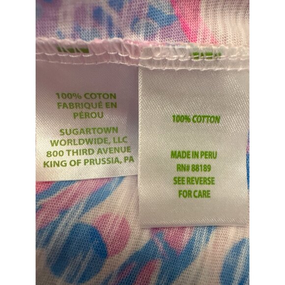 Lilly Pulitzer Etta V-Neck T-Shirt Size Medium Floral Pink Blue White Womens NWT - Picture 5 of 5